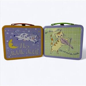 2 Vintage Metal Lunch Boxes Hey Diddle Hickory Dickory Dock Nursery Rhymes 90s